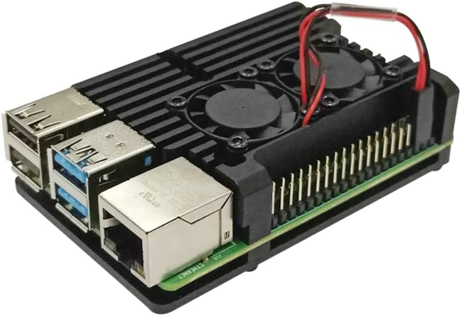 Raspberry Pi 4 Model B Aluminum Case with Dual Cooling Fan Metal Shell Black Box for RPI 4B (With Dual fan)