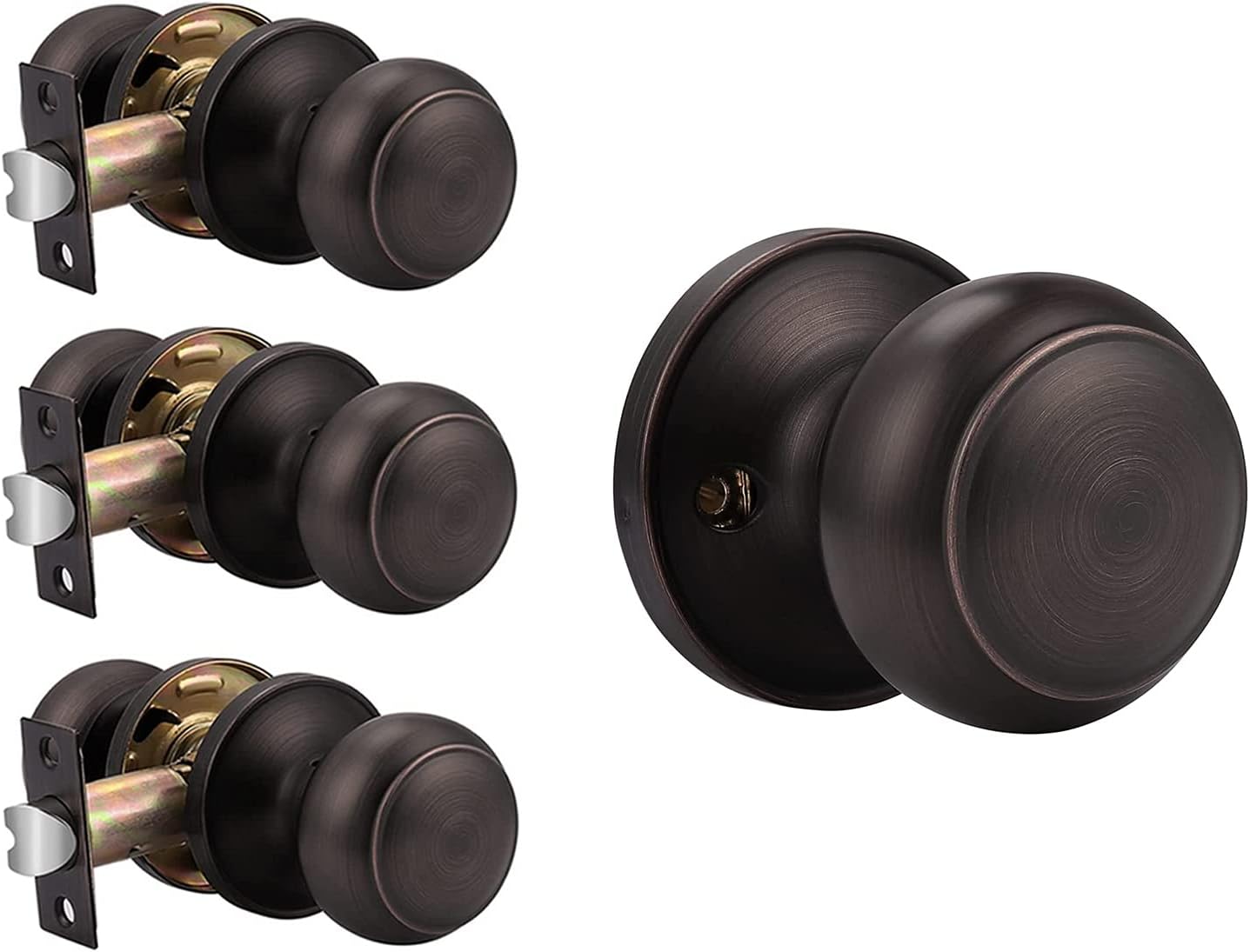 Probrico(3 Pack Passage Door Knobs and (1 Pack) Dummy Door Knob Bundle, Oil Rubbed Bronze Interior Door Knobs for Hall Closet and Balcony Pantry
