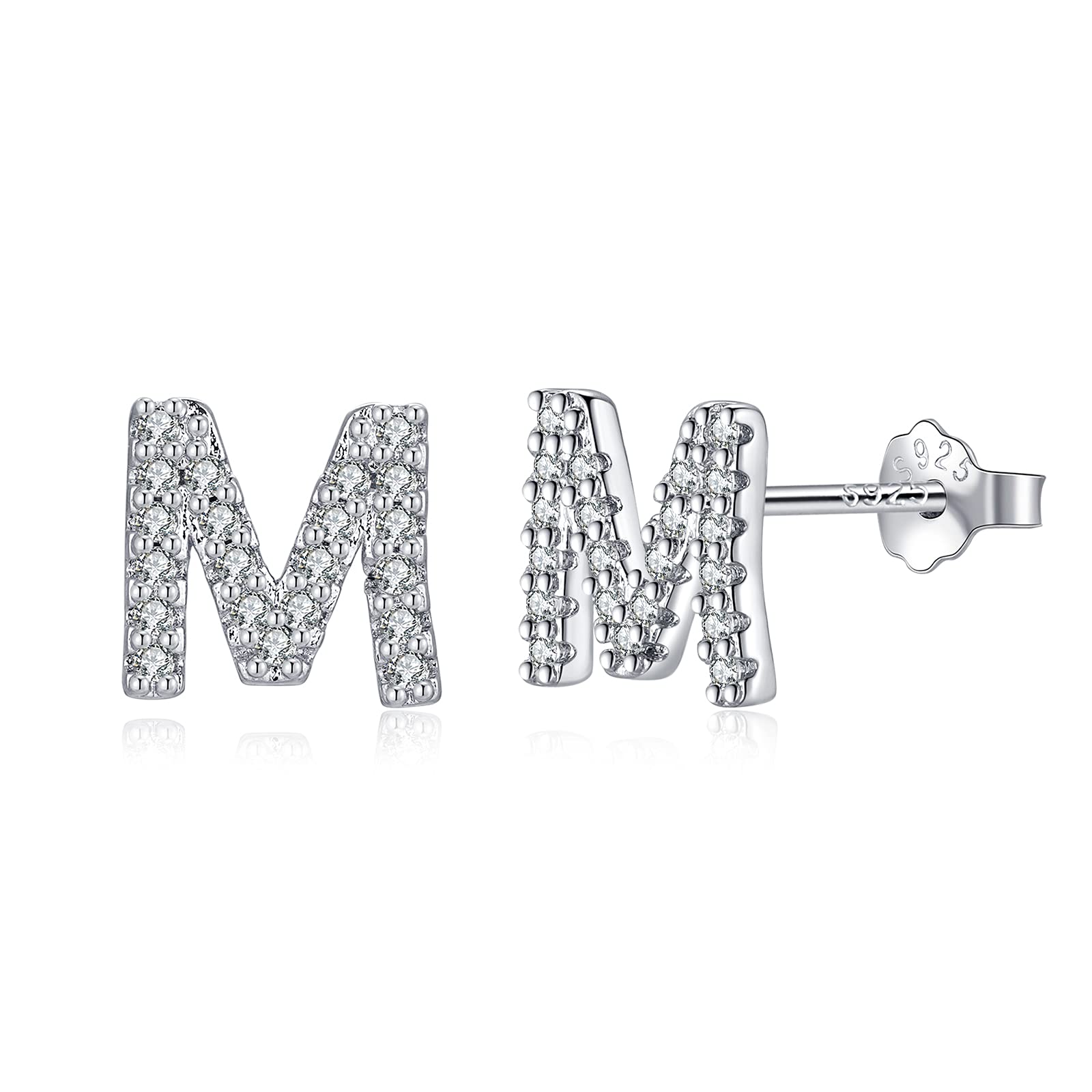 TIZUPendientes Letra Plata de Ley 925, Pendientes iniciales Niñas y Mujer Regalos de Cumpleaños