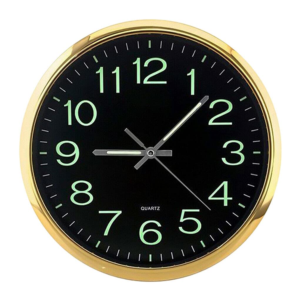 Ppaajk Golden 12 Inch Round Large Luminous Wall Clock Glow In The Dark Non-Ticking Indoor Decor