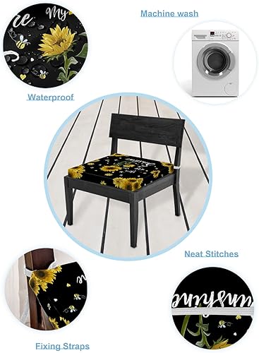 Miniatura 6 de Paquete de 2 fundas de cojín extraíbles para silla, impermeables, con flores amarillas primaverales, acuarela, girasol, abejas, negro, para