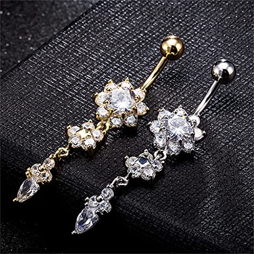 N/A Women Flower Navel Rings Black Leaf Dangling Belly Button Ring Steel Belly Sexy Navel Piercing (Color : A, Size #TOP2