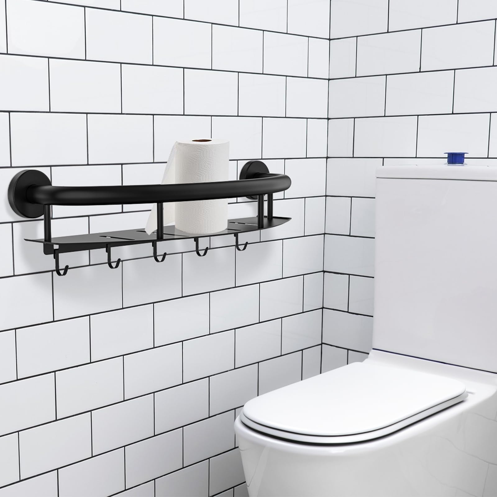 Black Toilet Paper Holder With Assist Bar Toilet Grab Bar - View #7