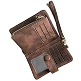 Women&apos;s Small Bifold Leather wallet Rfid blocking Ladies Wristlet with Card holder id window Coin Purse