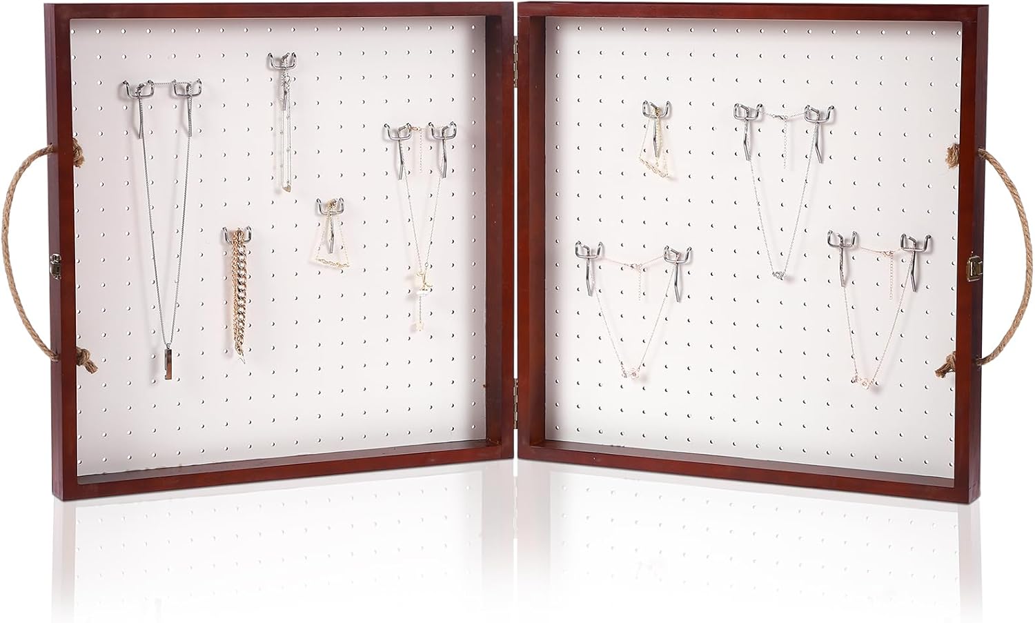 20 Inch Wooden Pegboard Jewelry Display Organizer Jewelry Display for Vendors Foldable and Portable Box with 48 Removable Metal Hooks for Shows Craft Event