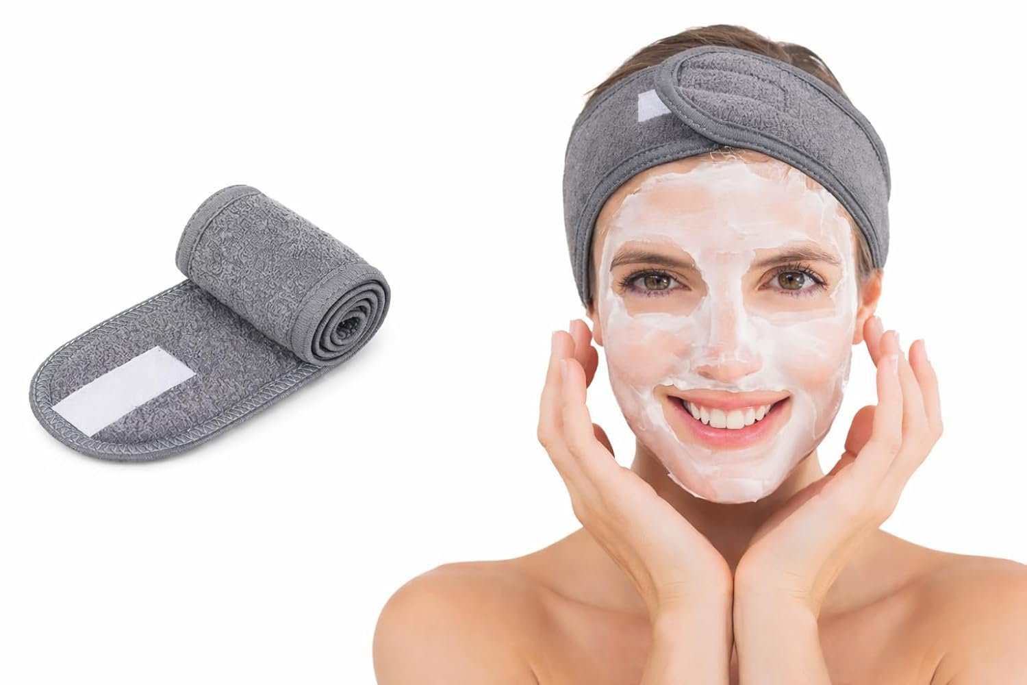 Makeup Time Face Wash Hair Band for Women & Men | Soft Polycotton Facial Headband for Makeup, Skincare, Spa, Salon & Face Wash | Adjustable Reusable Hair Band (Multicolor) (GREY)-image-16
