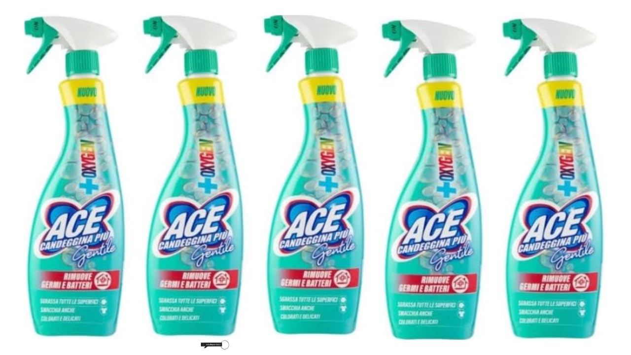 5x ACE Candeggina Più Gentile + Oxygen Spray, Entfetter für Oberflächen und Flecken, 650 ml,+ Italy Shop Service Kostenloser Schlüsselanhänger