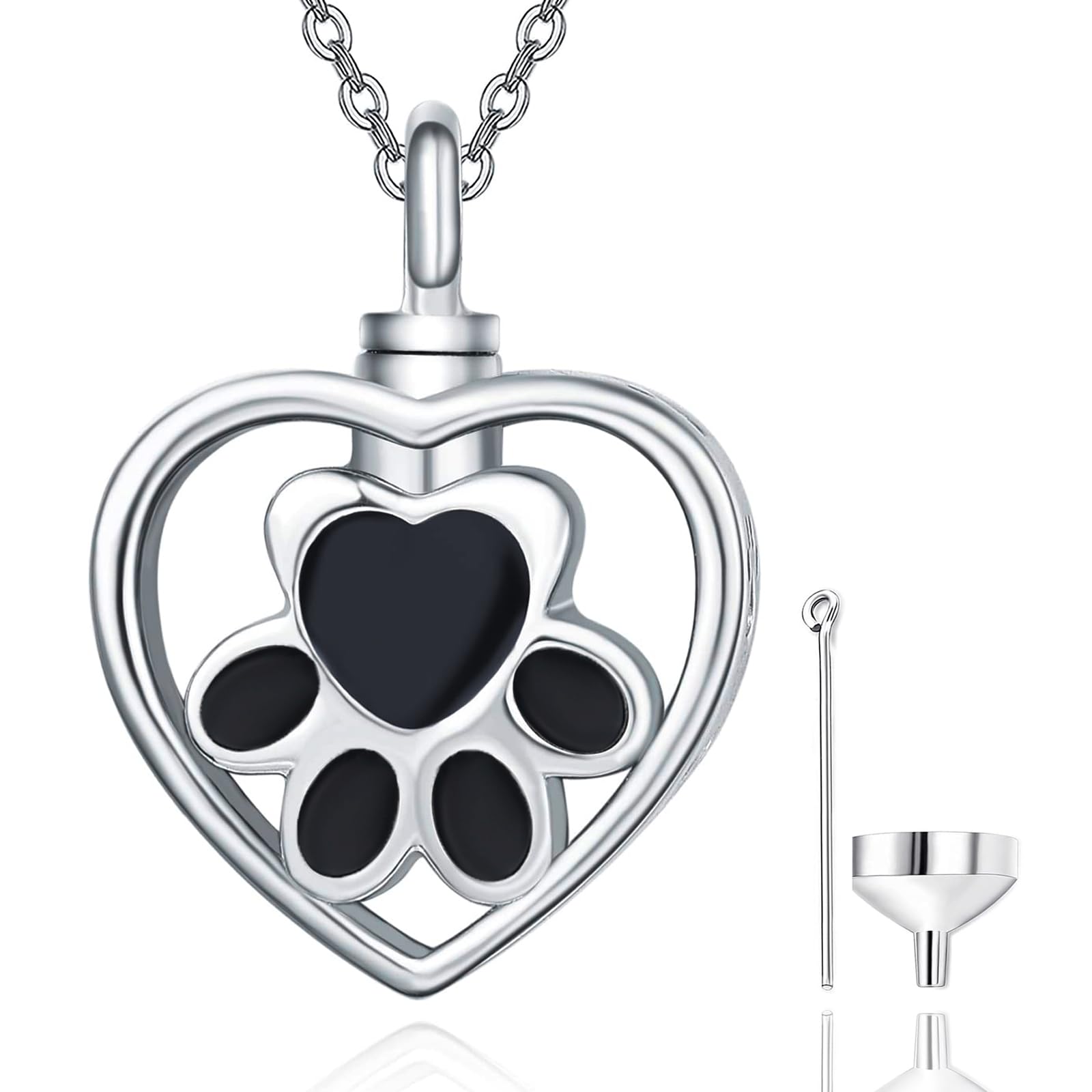 Dreamboat Urn Necklace for Dog Ashes 925 Sterling Silver Pet Paw Print Cremation Keepsake Pendant Heart Memorial Jewelry for Women