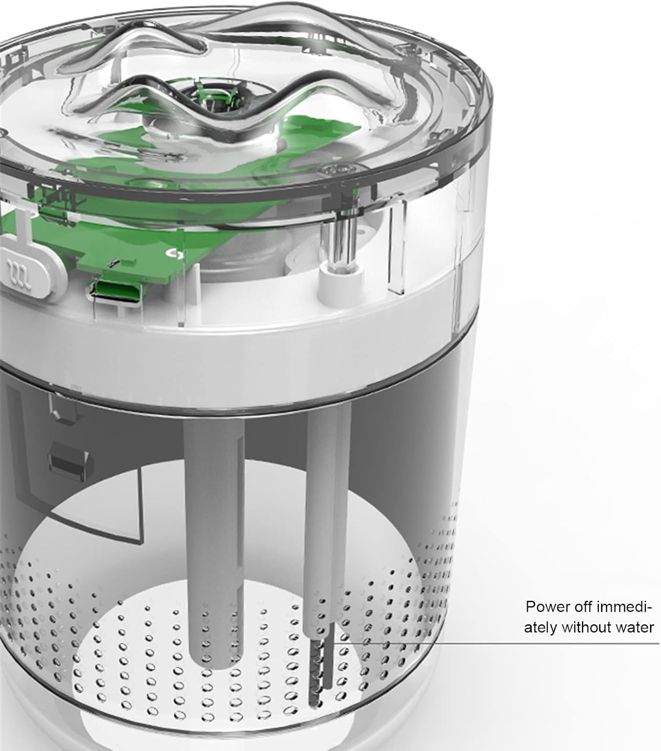 Intern view of humidifier showing water tank and components