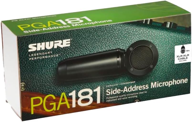 Shure PGA181 Condenser Microphone - Side-Address Mic for Instrument and Vocals with Cardioid Pick-up Pattern, 3-pin XLR Connector, Stand Adapter and Zipper Pouch, No Cable (PGA181-LC)