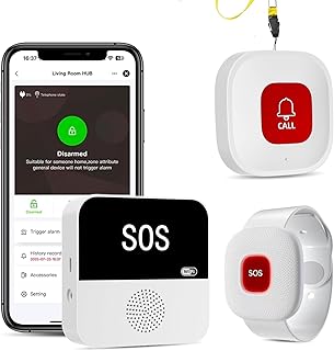 Bracelet Alarme Personne Agee sans Fil, Bouton Appel Urgence Alarme Personne Agée SOS Patients Handicapés (Kit Wi-FI)