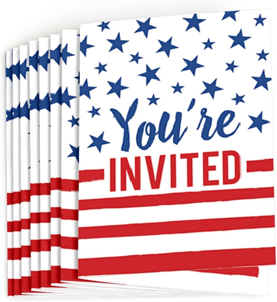Big Dot of Happiness Stars and Stripes - Fill-in Memorial Day, 4th of July and Labor Day USA Patriotic Party Invitations (8 Count)