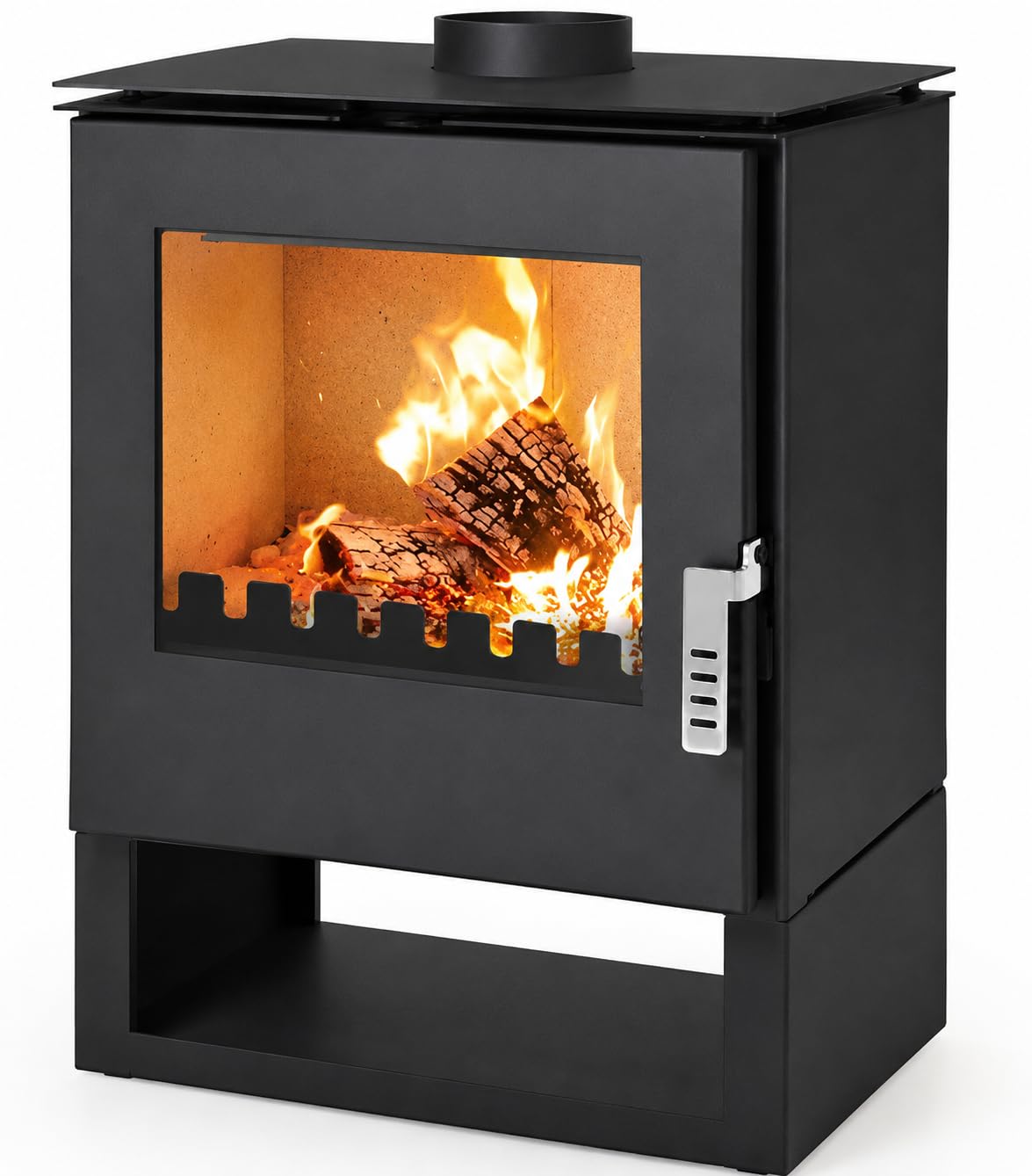 Verso Rheia - Poêle à bois 5 kW - 80,2 % d'efficacité élevée - Plaque supérieure compacte en acier (pas de fonte) - Petit poêle à bois pour 70-100 m³ - Eco Low Emissions - Émission de fumée de 150 mm