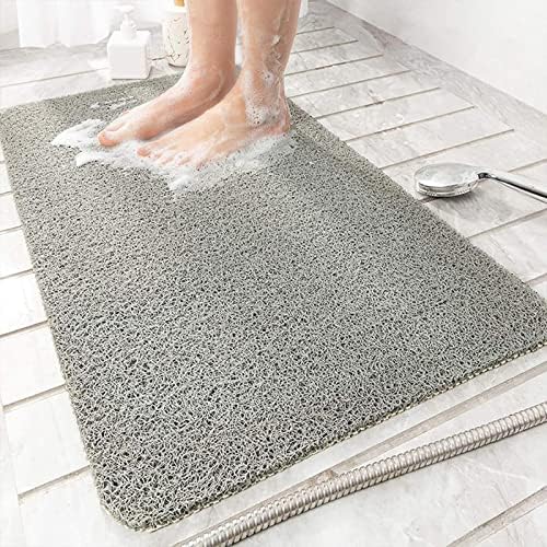 MASRAKI Non-Slip Bathtub Mat Soft Textured Extra Thick Shower Mat, 40”X16”, Comfort Foot Massage Mat with Drain Holes, Loofah, Mat for Wet Areas, Quick Drying, Anti-Fatigue, Phthalate Free, Grey