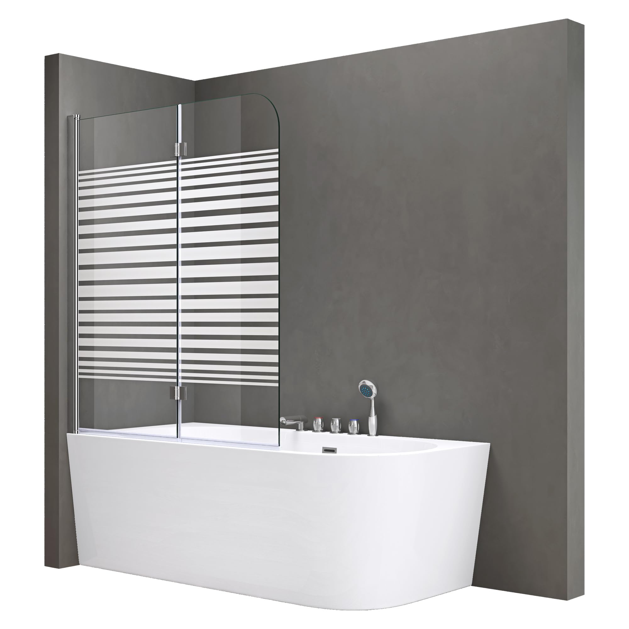 doporro Sopravasca da Bagno Doccia 120 x 140 cm Parete Vasca 2 Ante Apribili 180° in Vetro Temperato Serigrafato 6mm Montaggio Reversibile Cortona1408