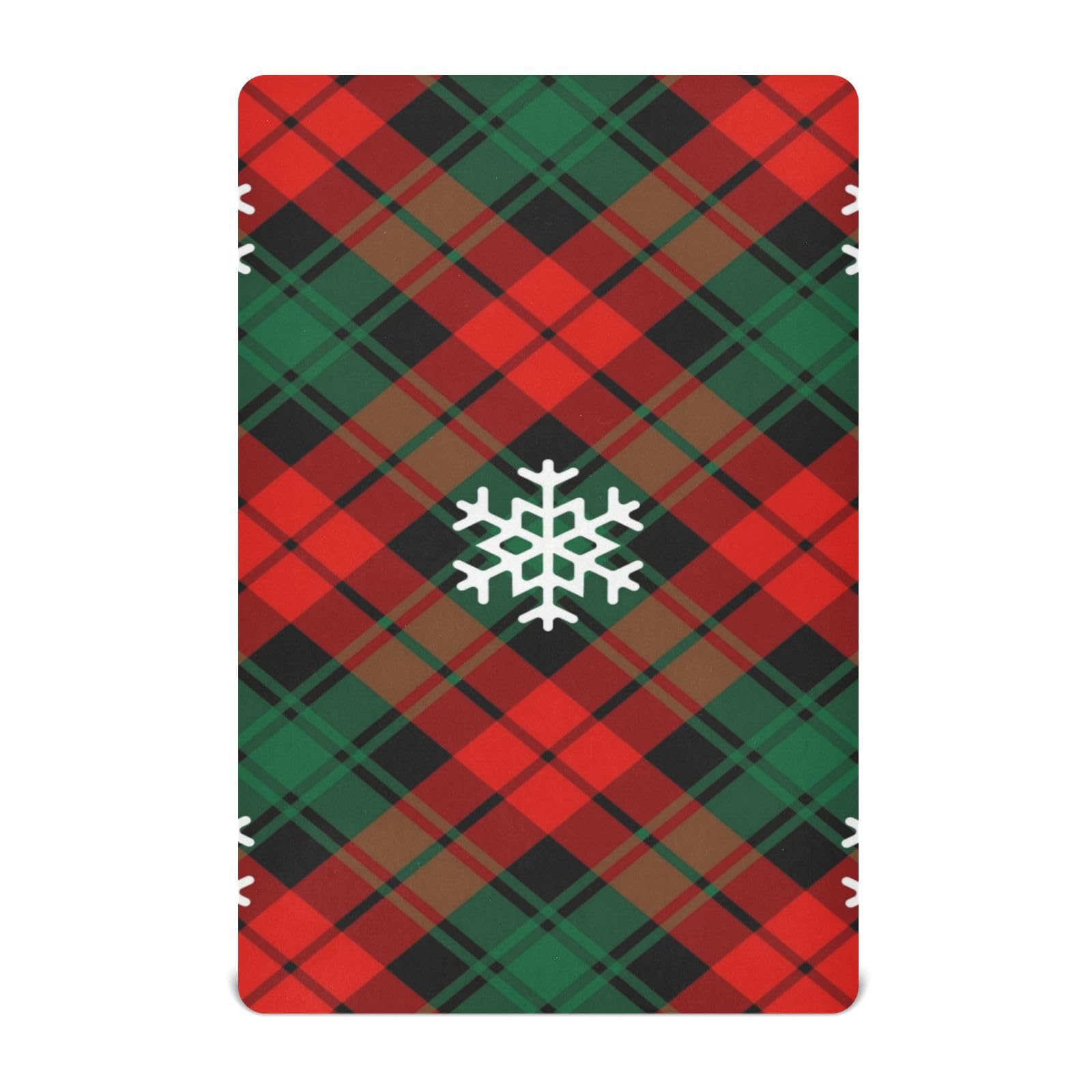 Moudou Christmas Snowflake Plaid Playard Sheet for Boy Girls, Soft Breathable Fitted Toddler Sheet for Standard Playard Bed Mattress, 39 x 27 x 5 Inch