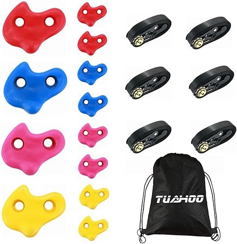 Miniatura 9 de Kit de escalada de árbol ninja, 12 soportes de escalada en roca ABS de gran tamaño para niños trepadores de árboles, 6 correas de trinquete, carrera