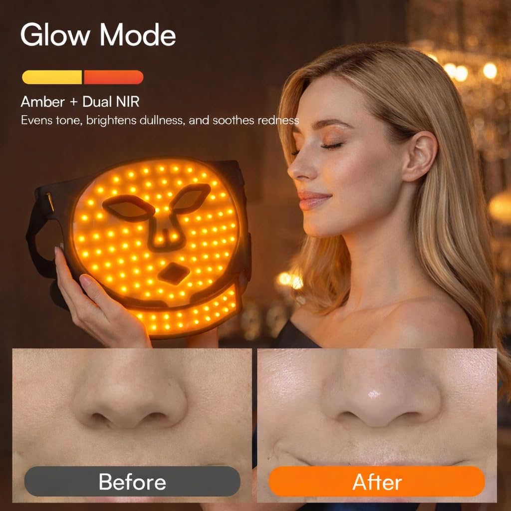 Red Light Therapy Face and Neck Mask - FDA 510 (k) Cleared (K253054) LED Facial Mask for Beauty and Skin Glow | 3 Light Modes, Soft Silicone Rechargeable