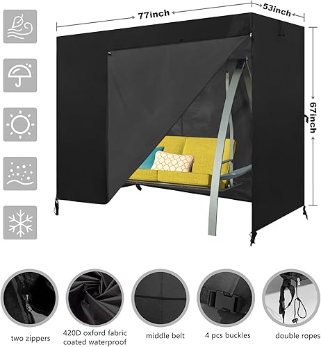 Miniatura 2 de Cubierta de columpio de patio con marco A, impermeable, 3 asientos, resistente a los rayos UV, protector contra la intemperie para muebles de patio