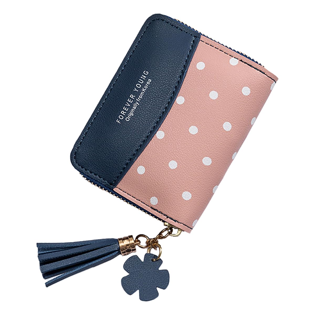 PU Leather Mini Zipper Wallet Bifold Wallet for Women, Blue-image-5