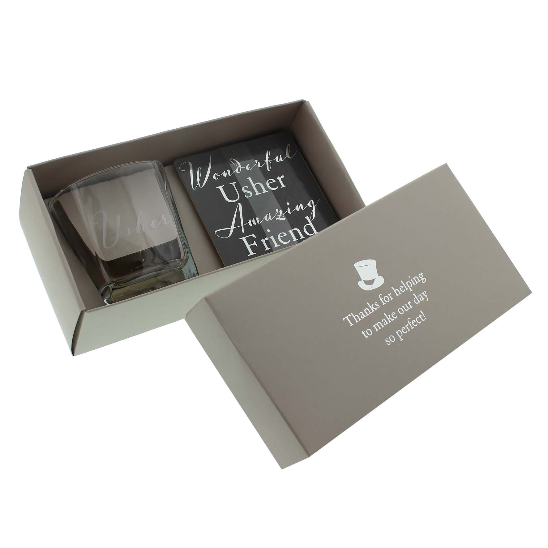 ukgiftstoreonline Usher Gift - Whisky Glass and Coaster In Gift Box