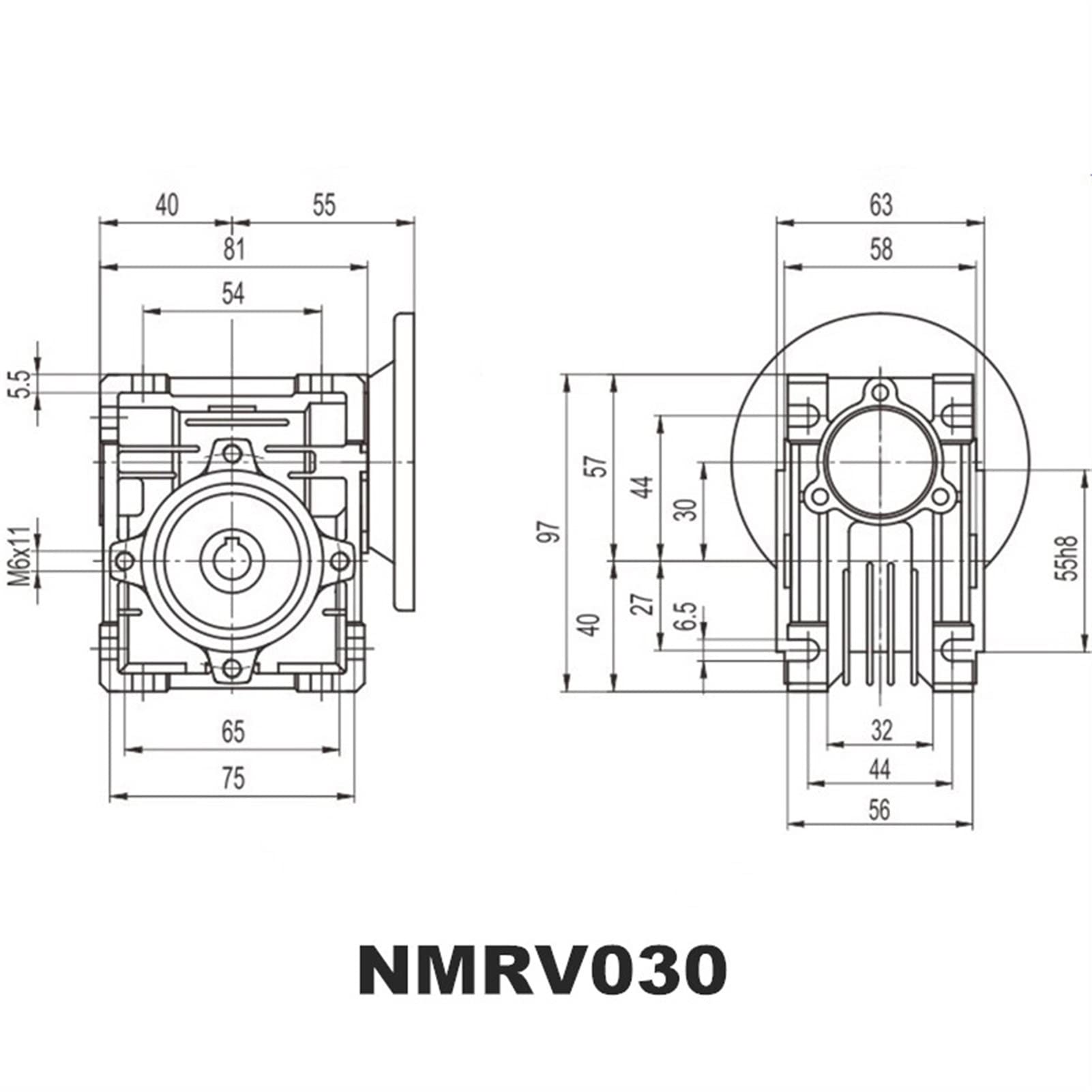 Motor paso a paso, 5: 1-80: 1 Reductor de gusanos Nmrv030 1 Eje de entrada de 1 mm Rv030 Reductor de velocidad de la caja de engranajes del gusano for NEMA 23 Motor(40 ratio 1,Flange 104X104)
