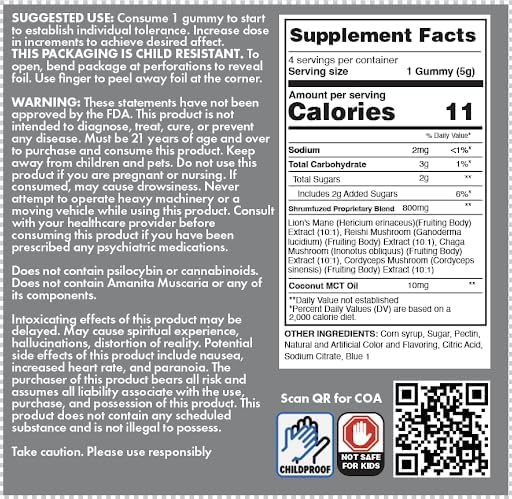 Miniatura 8 de Gomitas nootrópicas patentadas de 8000 mg - Mezcla de hongos nootrópicos de melena de león, reishi, chaga y cordycep (10, pera dulce)