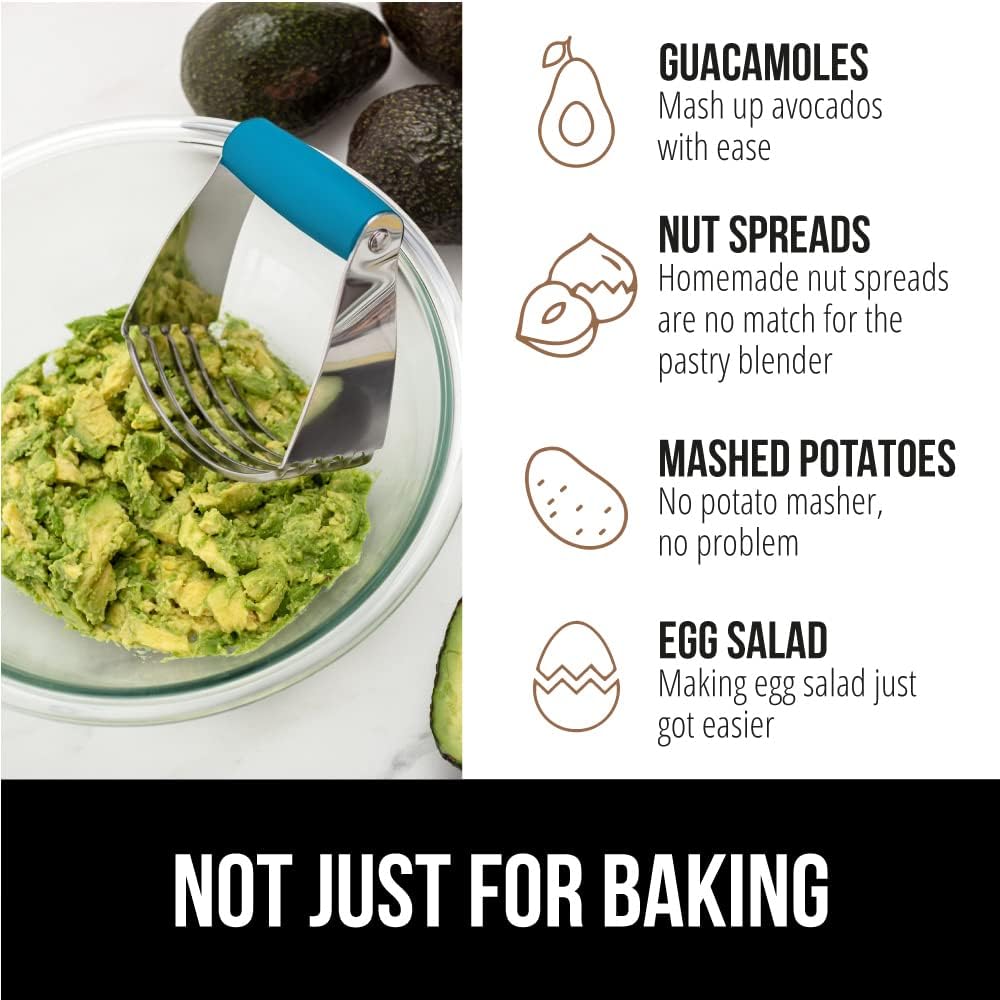 Gorilla Grip Pastry Dough Blender and Butter Cutter, Thick Sharp Stainless Steel Blades for Easy Mixing, Comfortable Grip, Heavy Duty Kitchen Baking Tool, Kneading Doughs, Dishwasher Safe, Large, Aqua