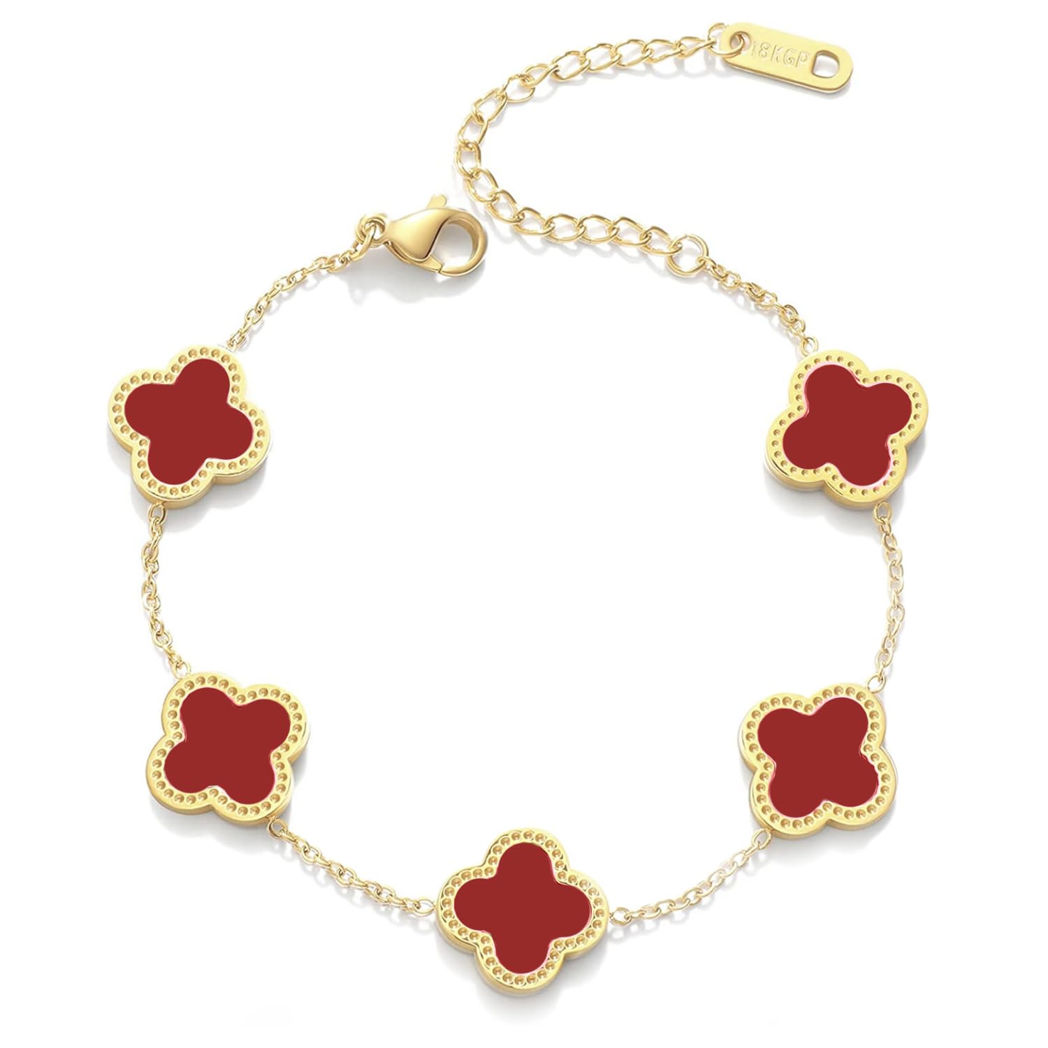 HighSparkDesigner Red Clover Bracelet for Women | Four Leaf Clover Bracelet Mother of Pearl | Lovely Gift - Red