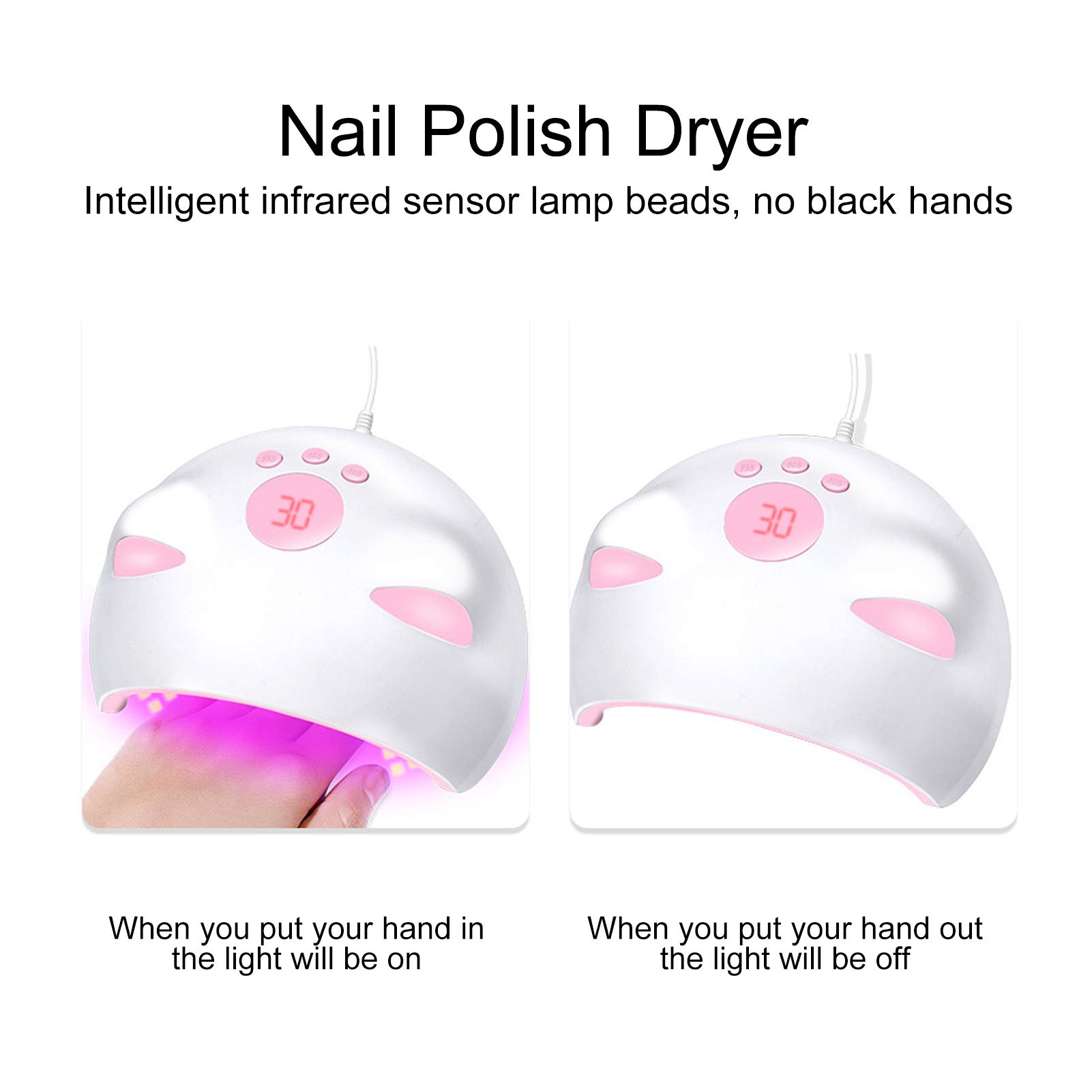 Lampa do suszenia paznokci o mocy 60 W, lakieru żelowego, Profesjonalna lampa LED, utwardzająca w 3 trybach przez czas 30, i 99 s,Lampa do paznokci