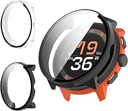 Haofun 2 Pieces Cover for Suunto Run with 9H HD Ultra Tempered Glass Screen Protector, PC Protective Case, Full Protection – Black + Transparent