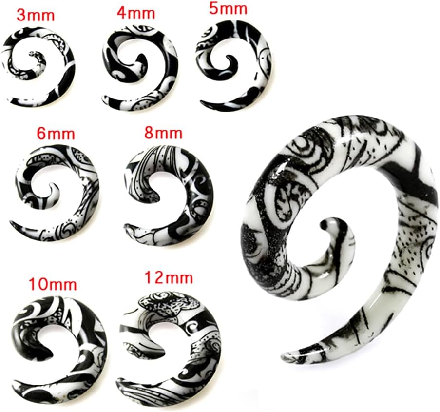 Black Tribal Tattoo on White UV Acrylic Spiral Tapers - Expander - Stretching - Gauge Ear Plug Body Piercing Jewelry