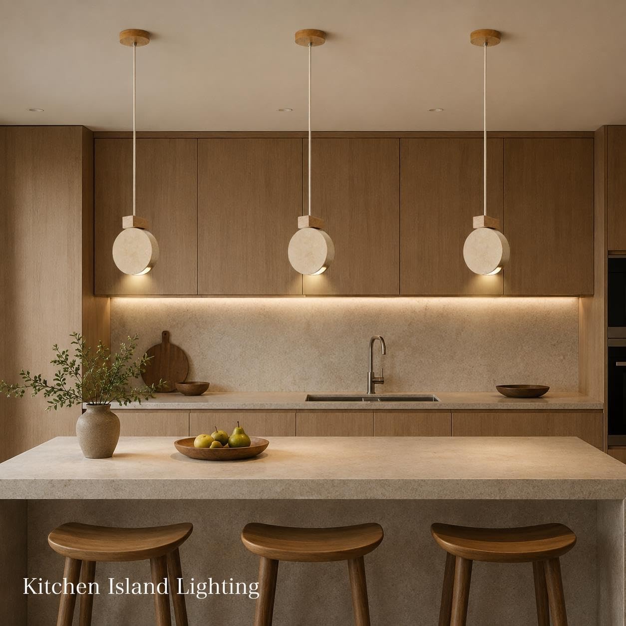 Mini lampada a sospensione in legno con paralume in travertino, G9
