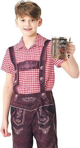 Miniatura 4 de FYMNSI Disfraz de Oktoberfest para niños, pantalones cortos de Lederhosen bávaros alemanes, disfraz de Halloween, cosplay, festival de cerveza
