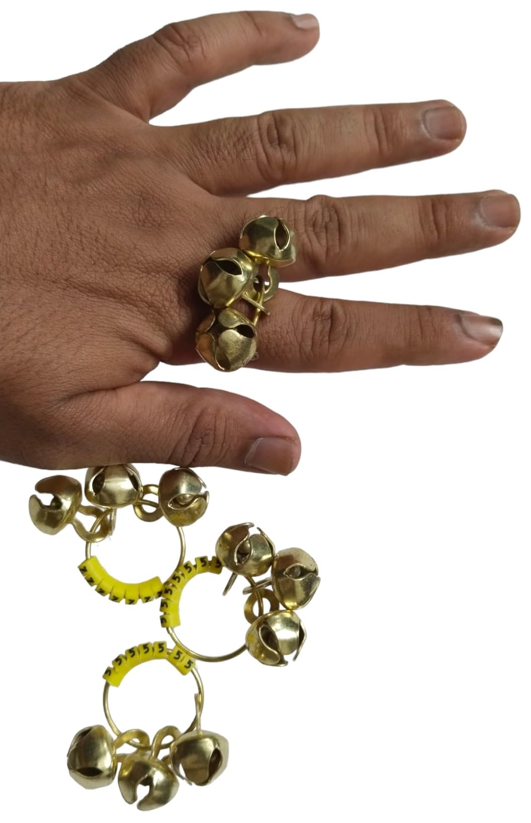 (Big Size, High Sound) Classy Looks Ghungroo Bells Finger Clapping Ring Yellow Kadi (Non Brass) Home Temple Pooja Aarti Bhajan Ganapati Ganesh Navratri Festivals Musical Gifting Goddess Chiming (2) 4