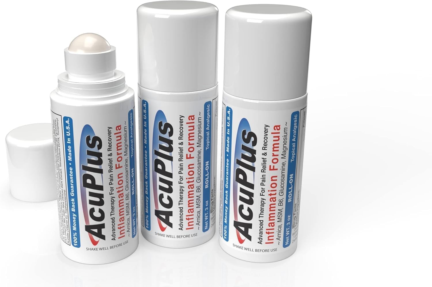 AcuPlus - Pain Relief Roll On - Topical Anti Inflammatory to Soothe Muscles & Joints - Arthritis Pain Reliever, Bursitis, Tendonitis Cream - TSA Compliant, Convenient Roll On - 3 fl. oz. (Pack of 3)