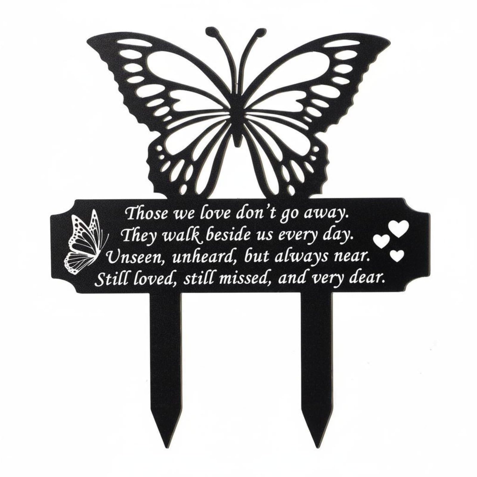 predolo Memorial Plaque Easy to Use Cemetery Memorial Stake Sign Meaningful Inscription Cemetery Decoration Stake for Gravesite, Black Butterfly With Those We Love Don T Go Away Text