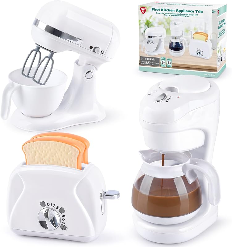 Juguetes para electrodomésticos de cocina, juego de accesorios de cocina para niños, juguetes de cocina para niños de 4 a 8 años, cafetera, batidora, tostadora con luces y sonidos realistas, regalo para niñas a partir de 3 años