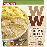Savourez une option légère et délicieuse avec l'Escalope de volaille à la moutarde et pommes de terre de Weight Watchers. Avec seulement 3% de matière grasse, ce plat vous offre une expérience culinaire équilibrée et gourmande. L'escalope de volaille tendre est sublimée par une savoureuse sauce à la moutarde, accompagnée de pommes de terre pour un repas satisfaisant et sain. Profitez du goût sans culpabilité avec Weight Watchers. Une option alléchante pour ceux qui veulent se faire plaisir tout en prenant soin de leur santé.