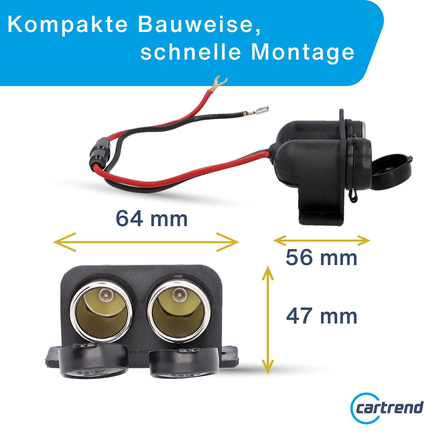 Unitec Cartrend 10448 gniazdko do samochodów osobowych, przyczep kempingowych i kamperów, 2-portowe z kablem 8000 mA