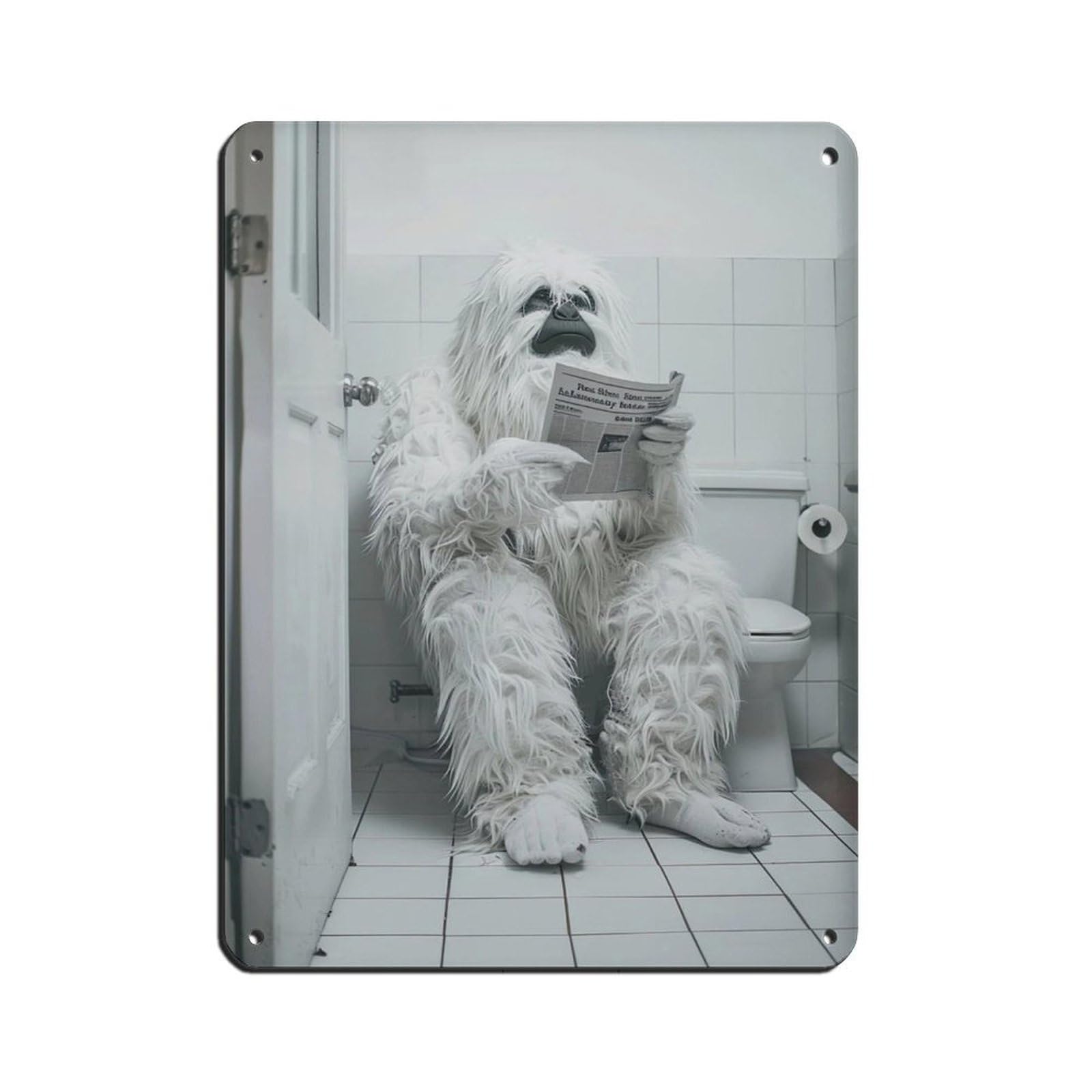 Yeti Sitting on The Toilet Reading A Newspaper (10) Retro Poster Metal Tin Sign Chic Art Retro Iron Painting Bar People Cave Cafe Family Garage Poster Wall Decoration 12x16inch(30x40cm)