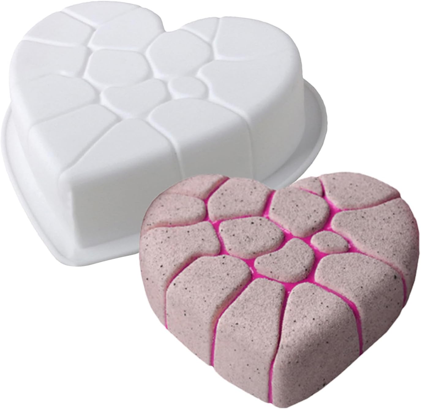 Cupcake Mold, Cake Silicone Baking Moulds, Cracked Heart Non-Stick Tray, Sturdy Kitchen Casting Molds, Multi-Purpose Chocolate Brownie Tart Maker, Easy Clean Bread Candy Dessert Baking Supplies