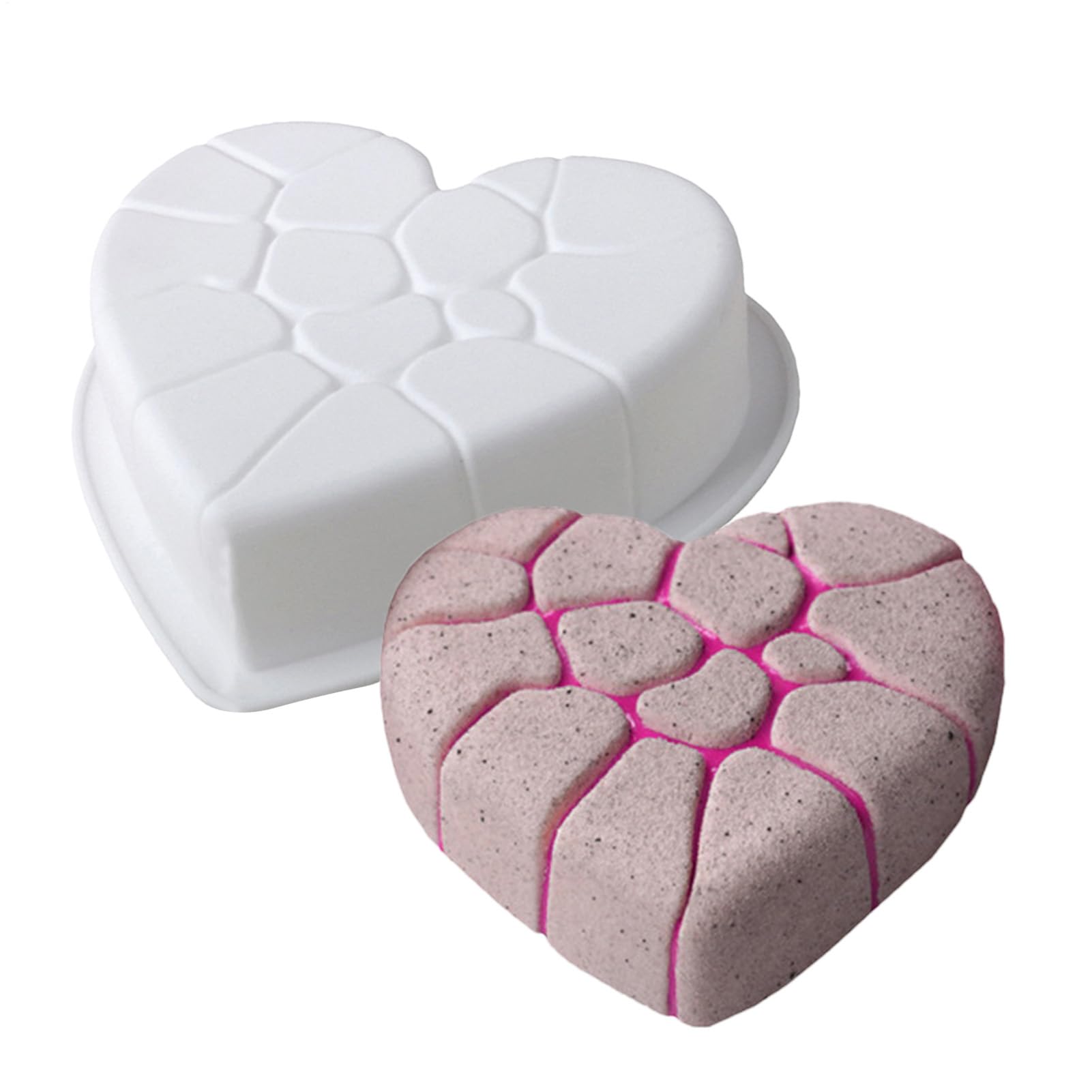 Cupcake Mold, Cake Silicone Baking Moulds, Cracked Heart Non-Stick Tray, Sturdy Kitchen Casting Molds, Multi-Purpose Chocolate Brownie Tart Maker, Easy Clean Bread Candy Dessert Baking Supplies