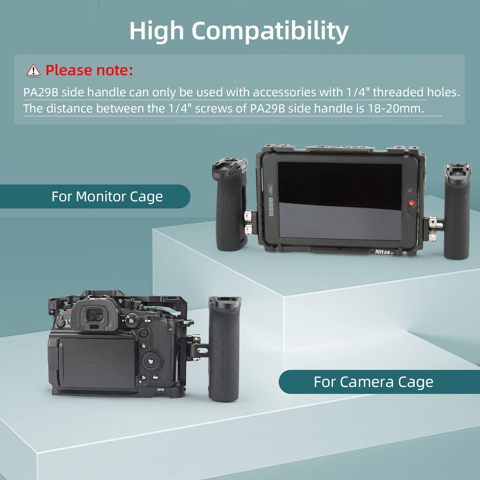 Nitze Impugnatura laterale con viti da 1/4", Ergonomica Maniglia Laterale per mano sinistra o destra, Mini Side Handle Regolabile su e giù per Camera Cage-PA29B