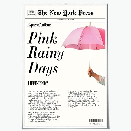 Miniatura 1 de Póster retro de color rosa bebé de los años 70, arte de pared de prensa de Nueva York, impresiones en lienzo rosa con días lluviosos, pósteres
