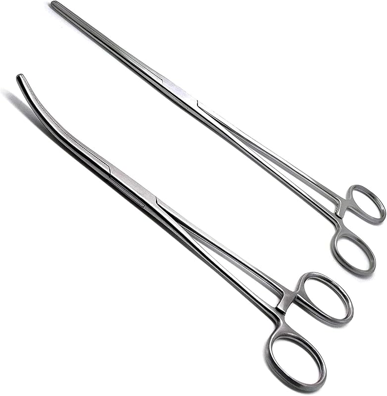 SURGICAL ONLINE Set of 2 Premium Quality 12" Rochester Pean Hemostat Forceps Straight & Curved Clamps Three Locking Positions - SurgicalOnline