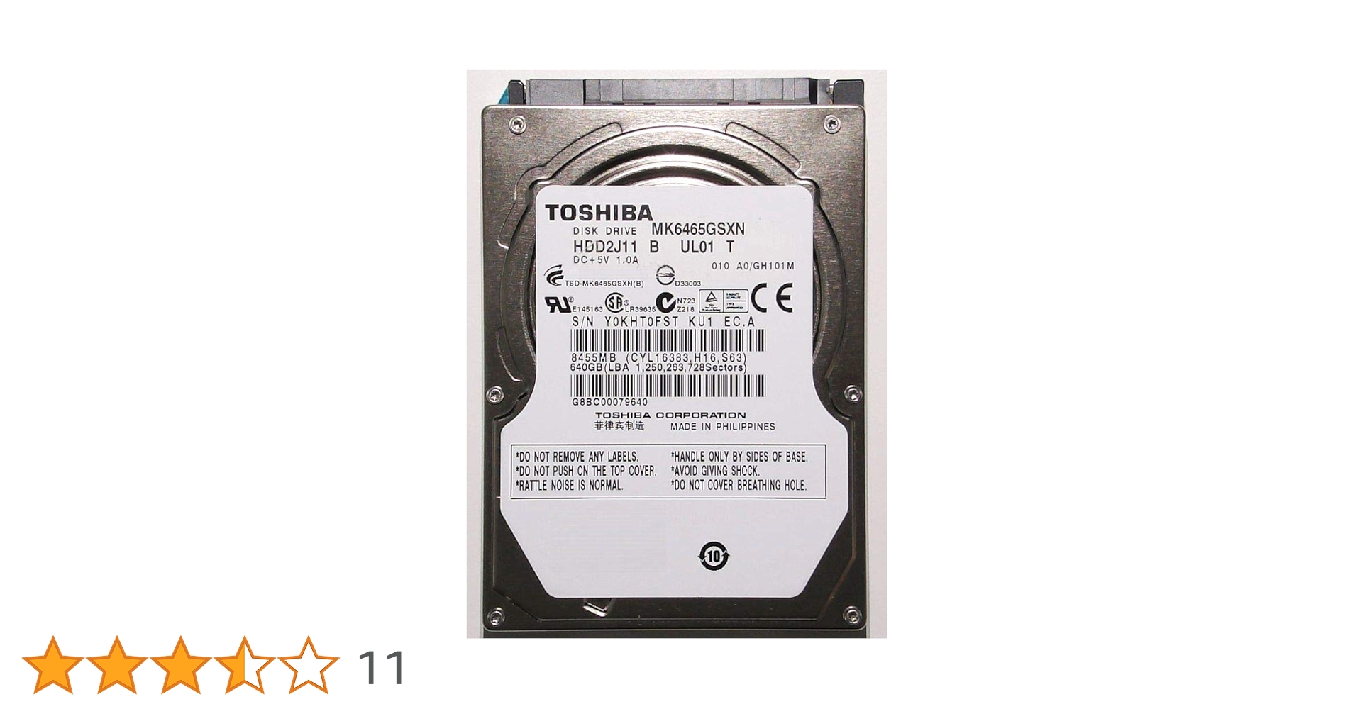 TOSHIBA 東芝 非AFT 512セクター 2.5インチ HDD 640GB SATA MK6476GSX Amazon | 東芝 MK6465GSXN 2.5inch SATA 3Gb/s 640GB 8MB