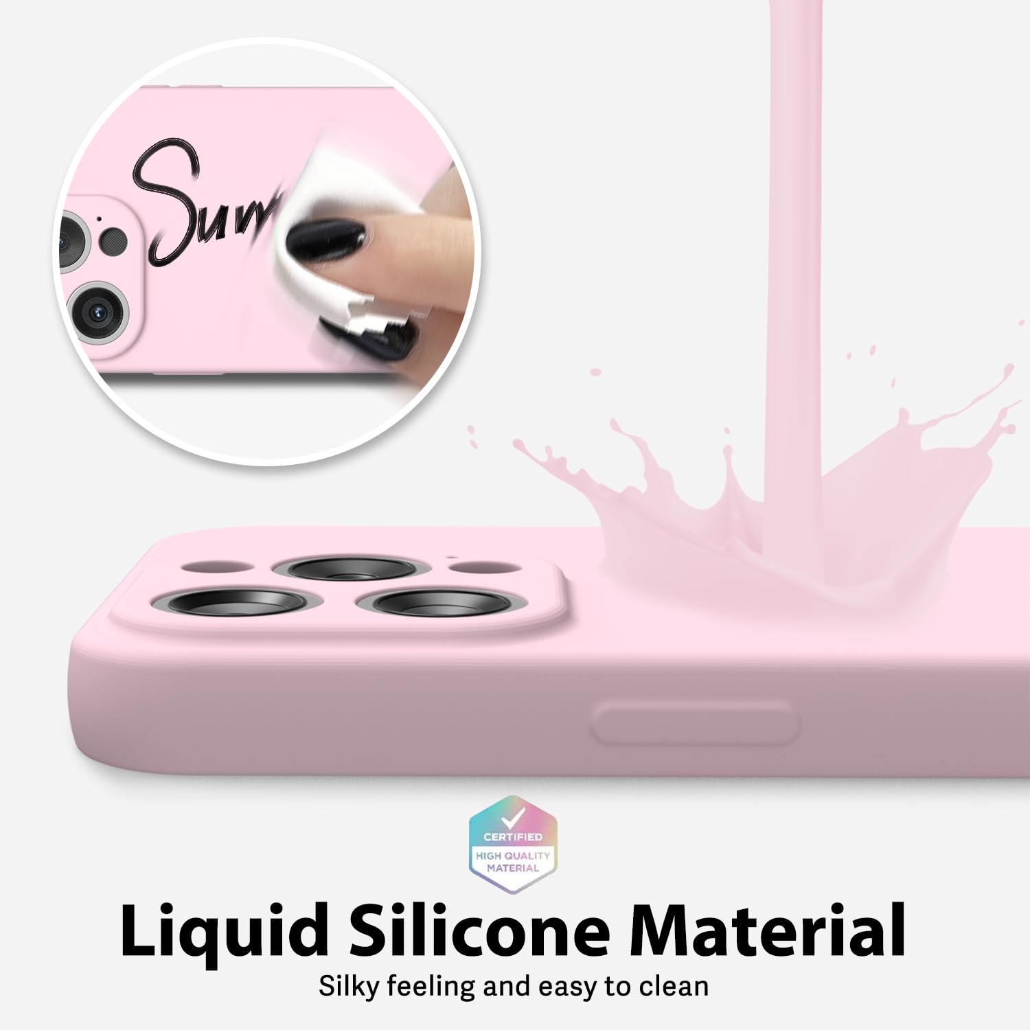 oakxco for iPhone 16 Pro Max Case Liquid Silicone, Soft Rubber Gel Elegant Aesthetic Basic Simple Cover, Cute Thin Slim TPU Matte Solid Color Plain Smooth Case for Women Girl, Light Pink — view 1638