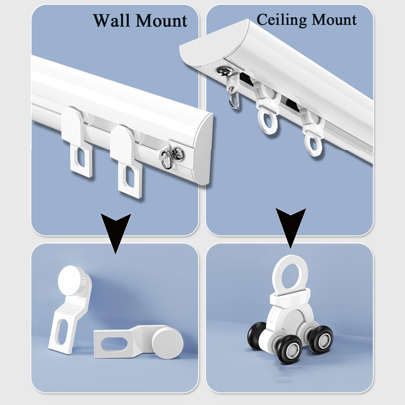 Tringle Rideau Système de Rail de Rideau Extra Fin en Aluminium, pour La Maison/Camping Car/Zone D'intimité, Rails à Rideaux au Plafond/au Mural(White-Wall,4.5m(3 * 1.5m))