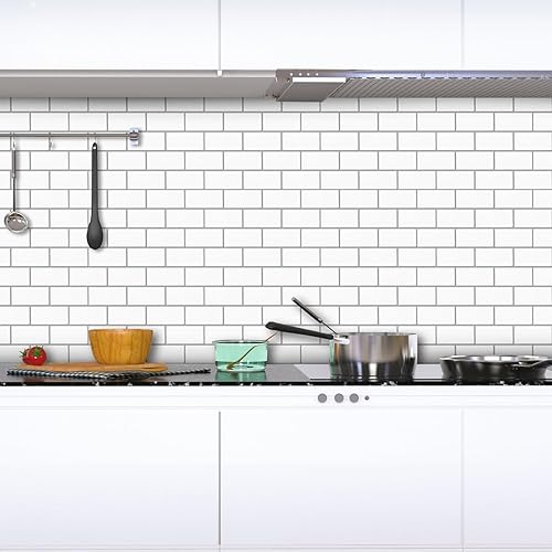 Miniatura 2 de practicalWs 10 hojas para salpicaduras de pelar y pegar, azulejos de pared para baño, salpicaduras de respaldo de cocina, blanco con azulejos de